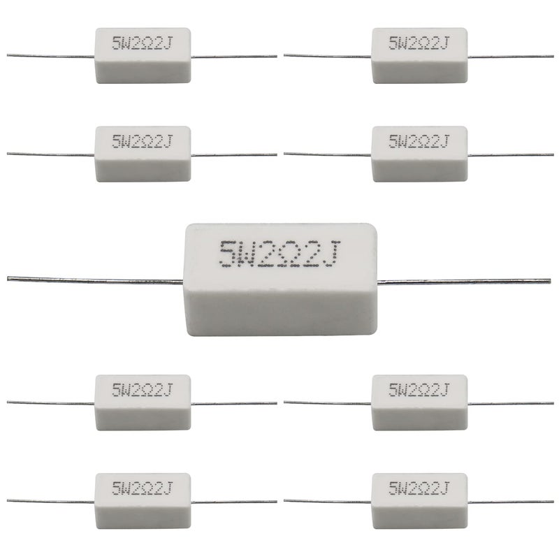 Dimlove Cement Resistor,10 PCS 5W 5% Axial Lead Wire Resistor White Wound Fixed Ceramic Cement Resistors Wirewound Cement Power Resistors Flame Heat Moisture Resistance (5W2.2ΩJ) - Image 2
